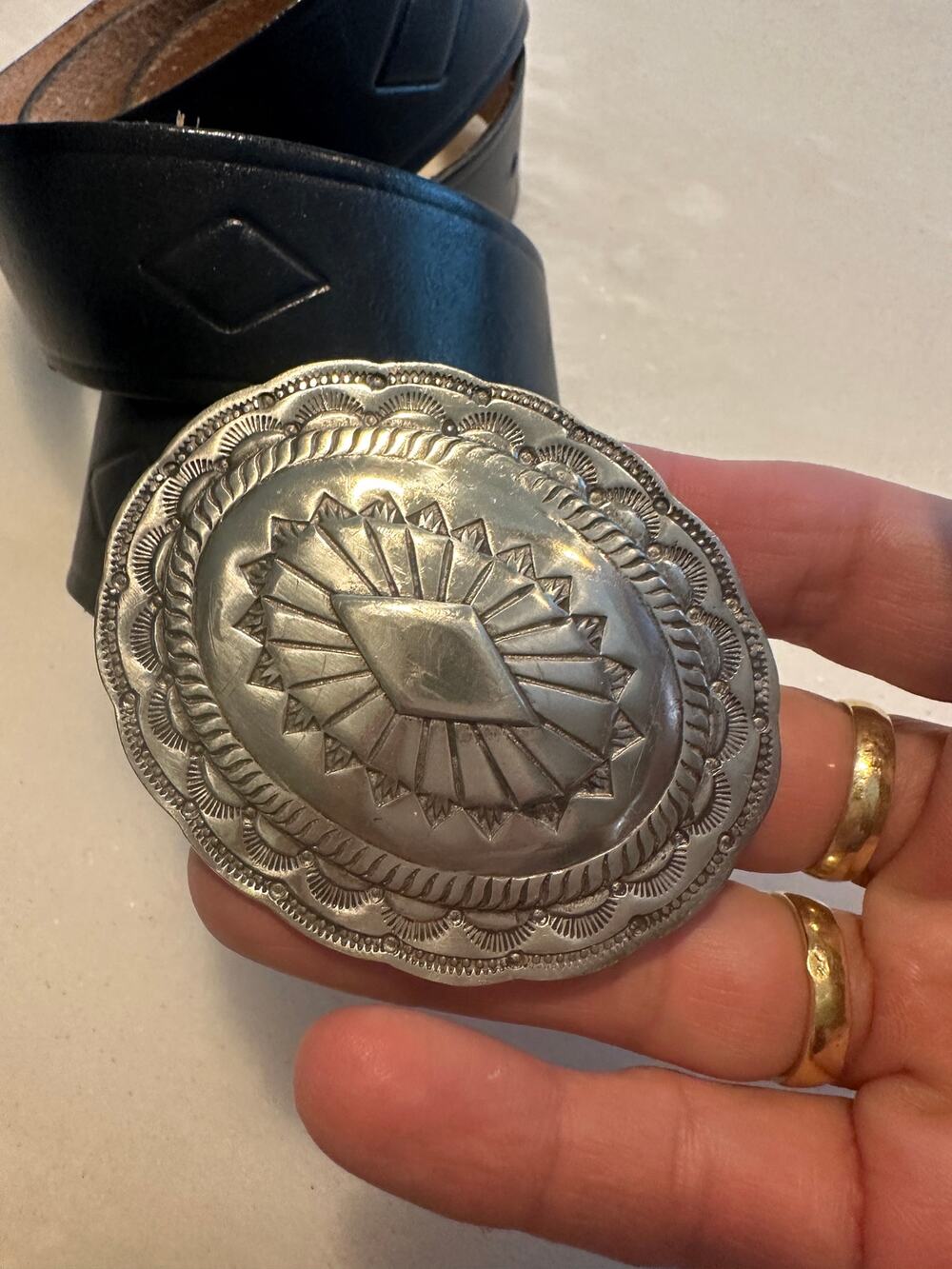 Black leather concho belt